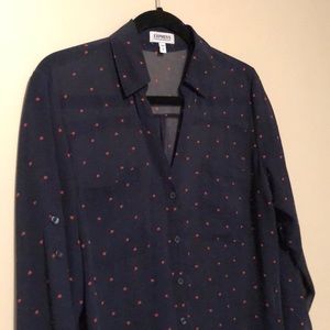 Express Tops - Blue Express Portofino Shirt with red hearts Express Tops - Blue Express Portofino Shirt with red hearts